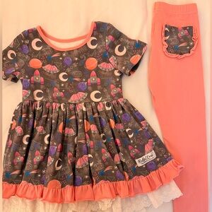 Kids Space-Themed Matching Set - Pink and Gray